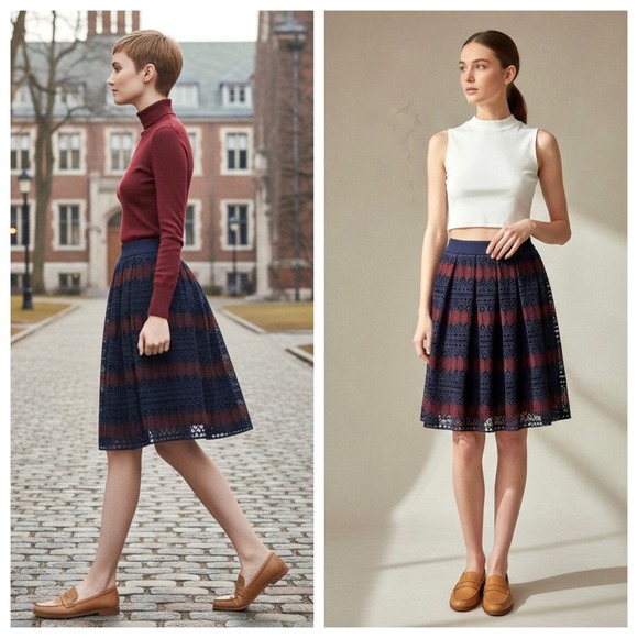 New Trina Turk LeLand Diamond Embroidered Lace Skirt Navy Red Sz 6 NWT Fairygoth - Picture 10 of 17